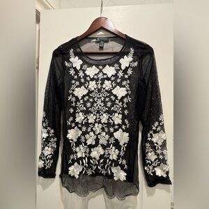 INC International Concepts Elegant Black and White Floral Top
